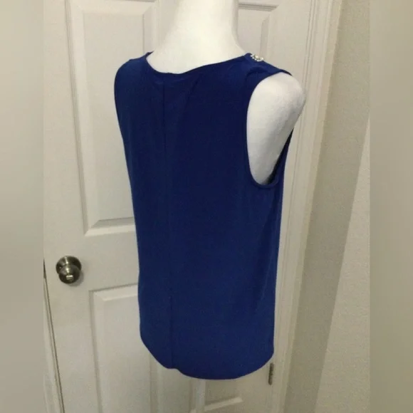 Tiana B. Blue Sleeveless Top with Embellished Neck Size M - Picture 3 of 9